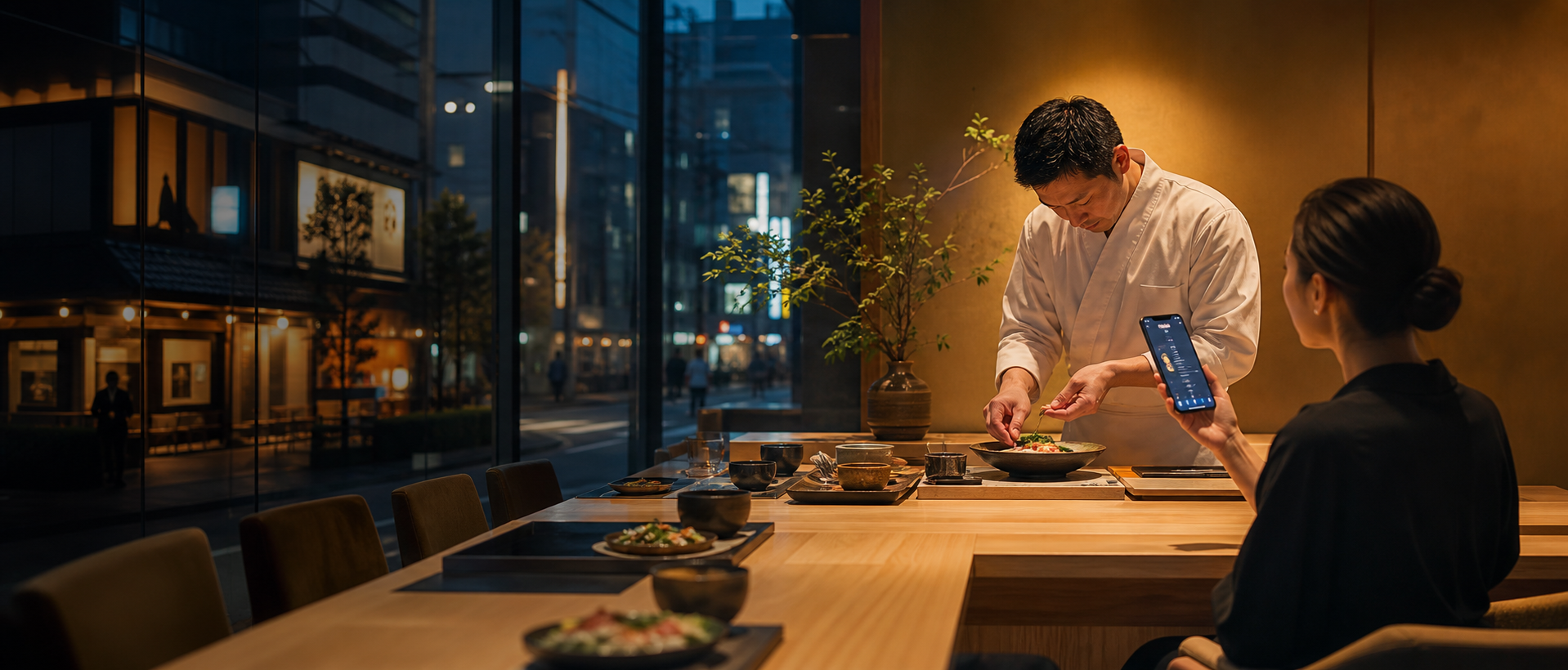 Tokyo restaurant counter with chef service and verified dining intelligence